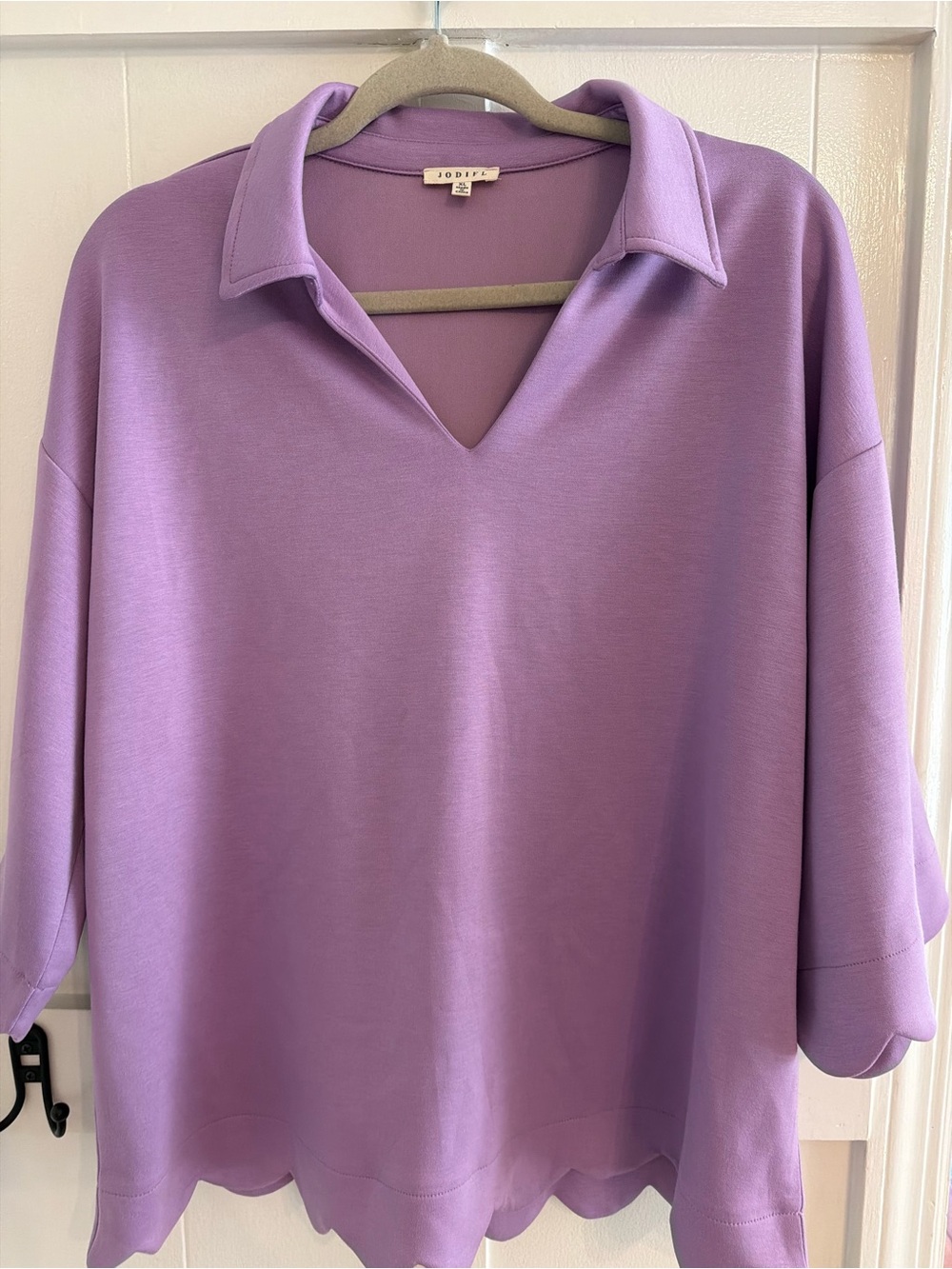 JODIFL Lilac V-Neck Collared Tunic with Scalloped Hem